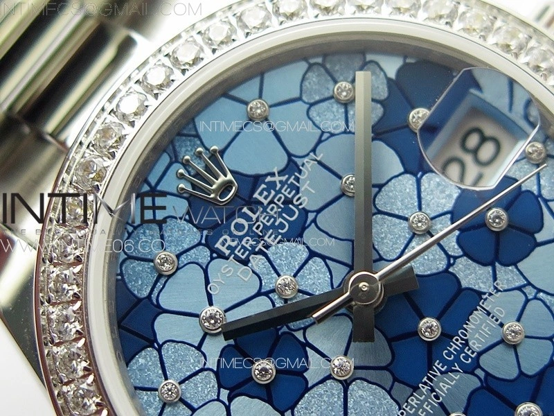 DateJust 31mm 278274 904L SS Crystals Bezel GMF Best Edition Blue Flowers Crystals Dial on 904L Oyster Bracelet A2824