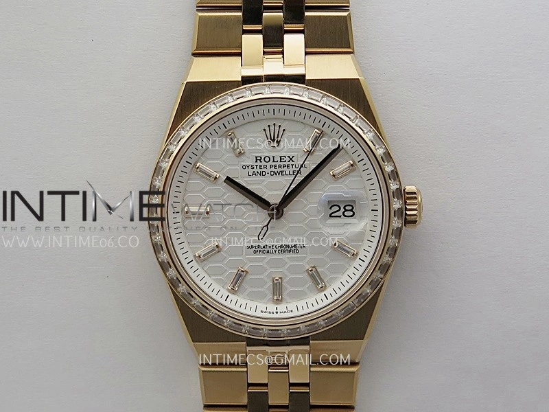 Land Dweller 127285 Diamond Bezel Gain Weight RG B Factory White Dial T Diamond Marker On RG Bracelet A7135