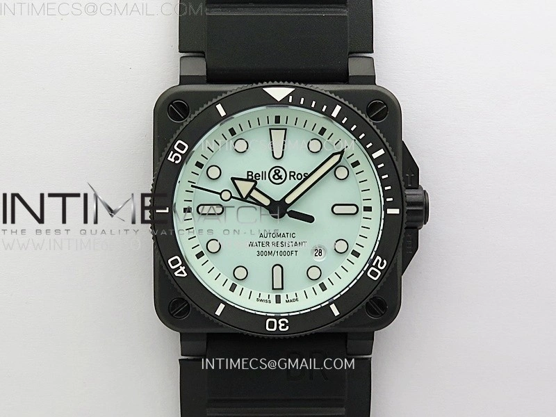 BR 03-92 Diver Black Ceramic Bezel PVD B12 1:1 Best Edition Light Blue Dial on Black Rubber Strap MIYOTA 9015