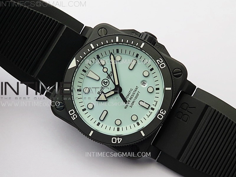 BR 03-92 Diver Black Ceramic Bezel PVD B12 1:1 Best Edition Light Blue Dial on Black Rubber Strap MIYOTA 9015
