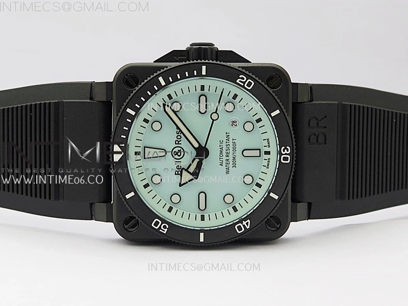 BR 03-92 Diver Black Ceramic Bezel PVD B12 1:1 Best Edition Light Blue Dial on Black Rubber Strap MIYOTA 9015