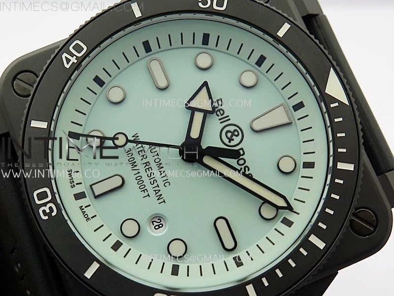 BR 03-92 Diver Black Ceramic Bezel PVD B12 1:1 Best Edition Light Blue Dial on Black Rubber Strap MIYOTA 9015