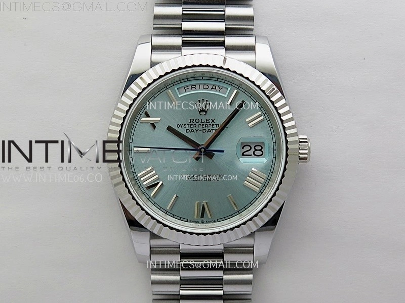 Day Date 228239 40mm 904L SS Bezel QF Gain Weight Ice Blue Dial Roman Markers on SS President Bracelet A2836