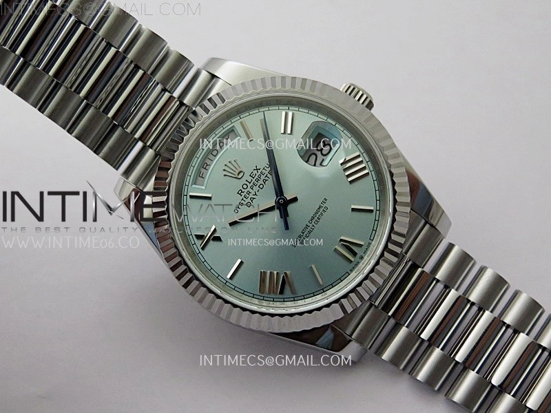 Day Date 228239 40mm 904L SS Bezel QF Gain Weight Ice Blue Dial Roman Markers on SS President Bracelet A2836