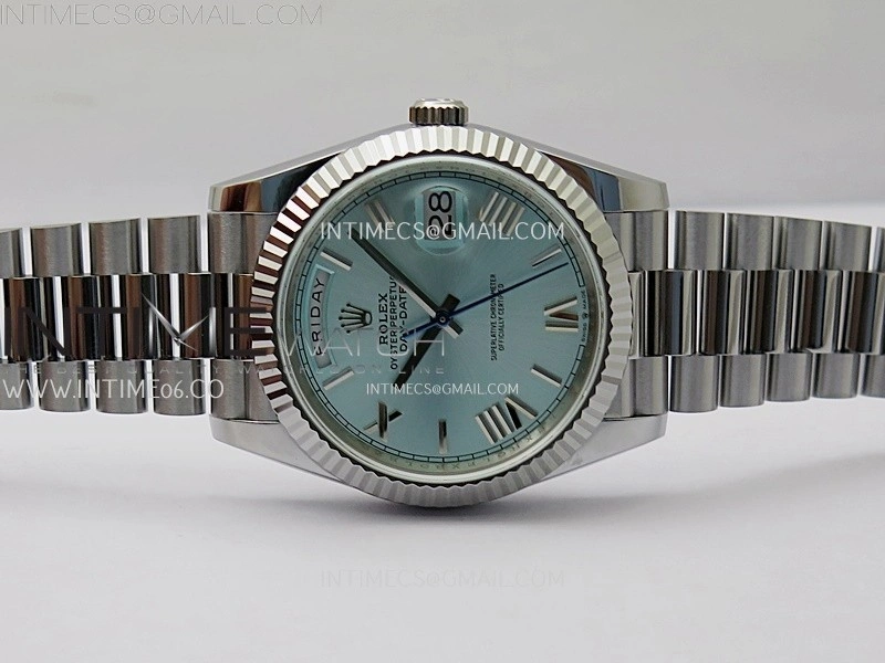 Day Date 228239 40mm 904L SS Bezel QF Gain Weight Ice Blue Dial Roman Markers on SS President Bracelet A2836