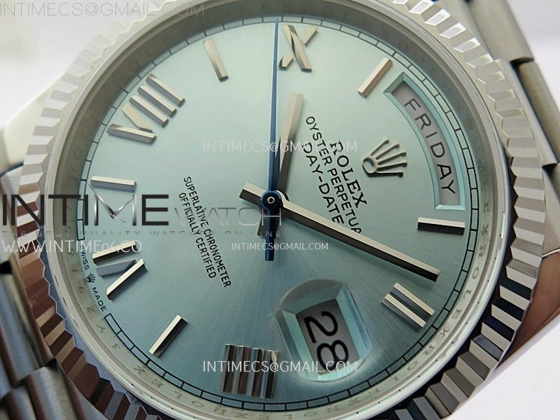 Day Date 228239 40mm 904L SS Bezel QF Gain Weight Ice Blue Dial Roman Markers on SS President Bracelet A2836