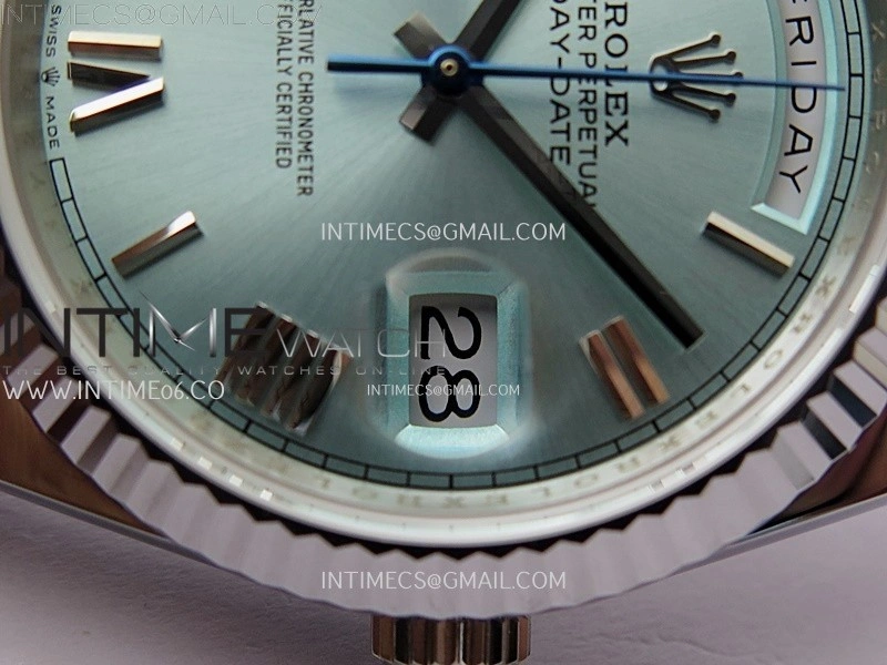 Day Date 228239 40mm 904L SS Bezel QF Gain Weight Ice Blue Dial Roman Markers on SS President Bracelet A2836
