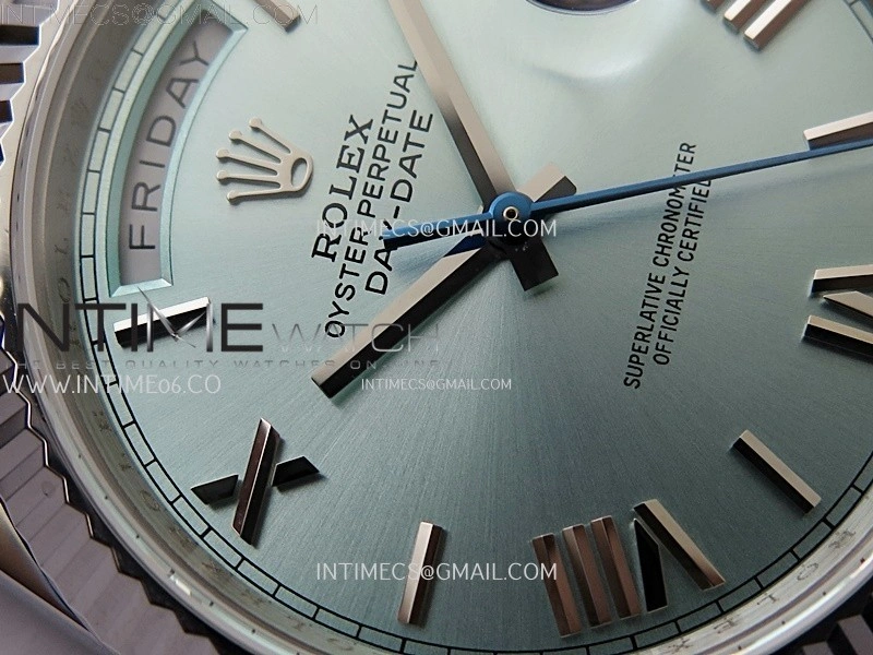 Day Date 228239 40mm 904L SS Bezel QF Gain Weight Ice Blue Dial Roman Markers on SS President Bracelet A2836