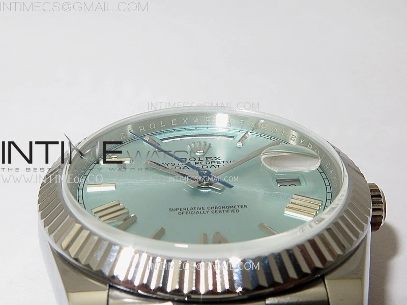 Day Date 228239 40mm 904L SS Bezel QF Gain Weight Ice Blue Dial Roman Markers on SS President Bracelet A2836