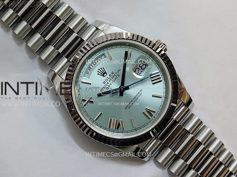 Day Date 228239 40mm 904L SS Bezel QF Gain Weight Ice Blue Dial Roman Markers on SS President Bracelet A2836