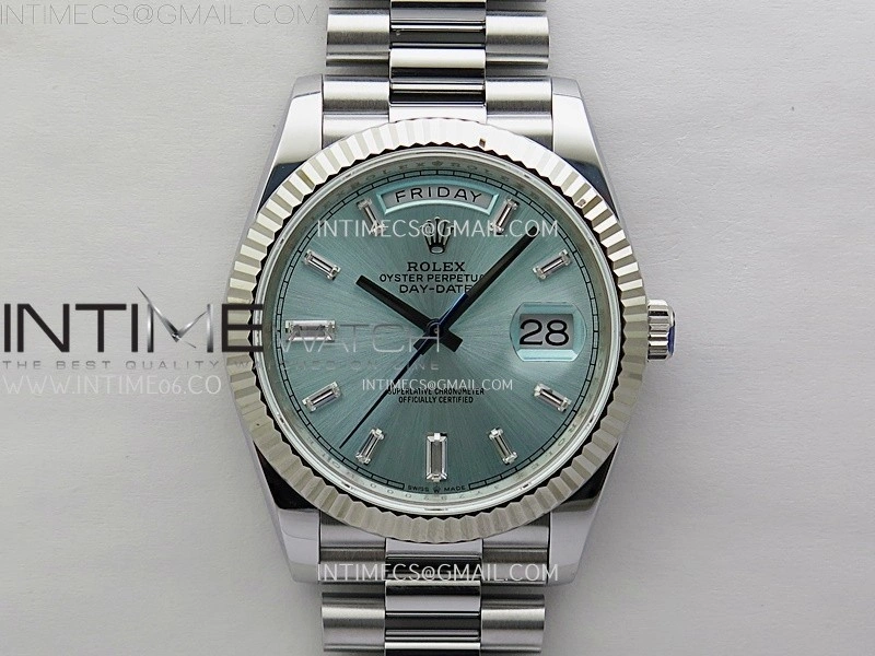 Day Date 228239 40mm 904L SS Bezel QF Gain Weight Ice Blue Dial T Dia Markers on SS President Bracelet A2836