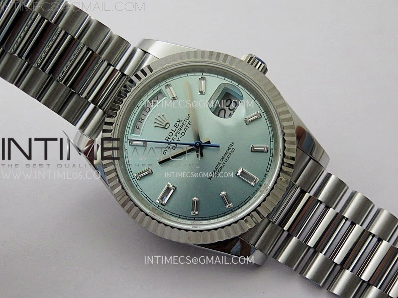 Day Date 228239 40mm 904L SS Bezel QF Gain Weight Ice Blue Dial T Dia Markers on SS President Bracelet A2836