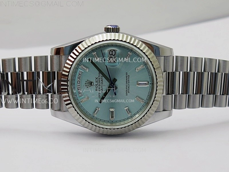 Day Date 228239 40mm 904L SS Bezel QF Gain Weight Ice Blue Dial T Dia Markers on SS President Bracelet A2836