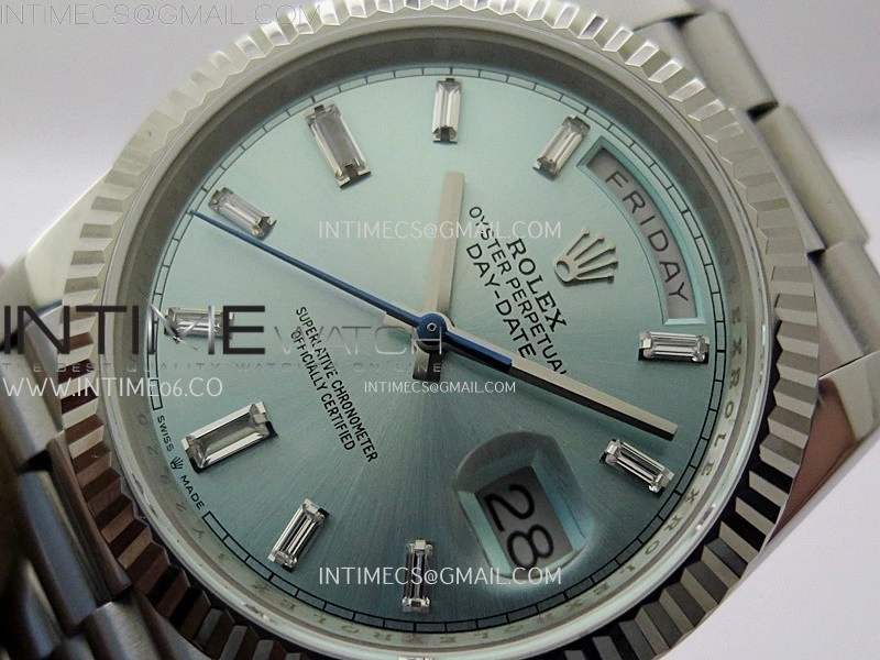 Day Date 228239 40mm 904L SS Bezel QF Gain Weight Ice Blue Dial T Dia Markers on SS President Bracelet A2836