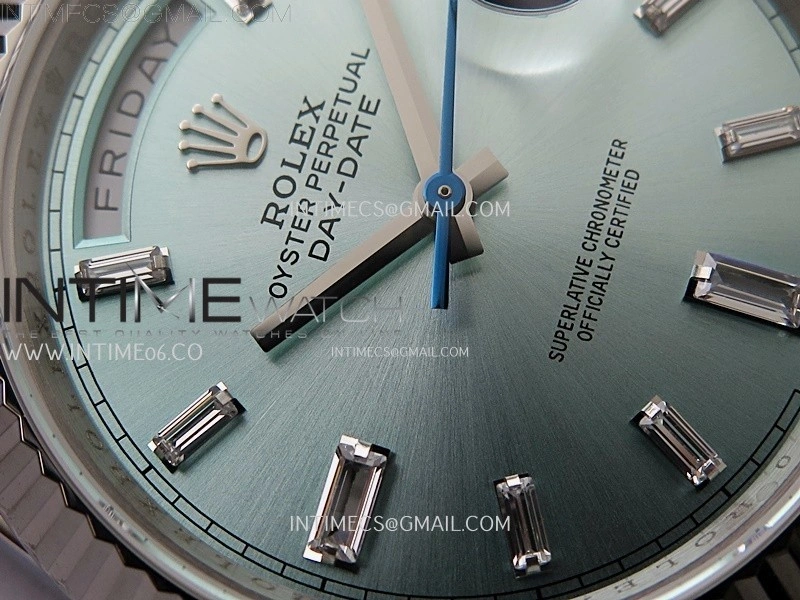 Day Date 228239 40mm 904L SS Bezel QF Gain Weight Ice Blue Dial T Dia Markers on SS President Bracelet A2836