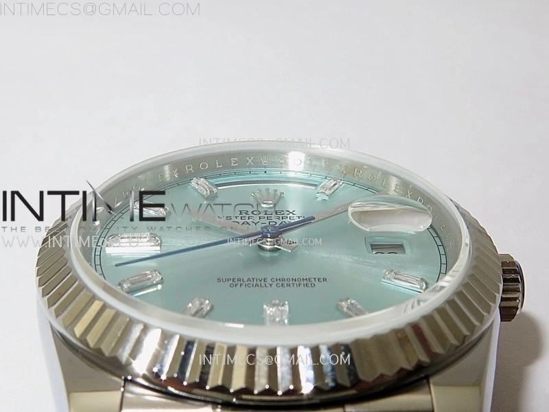 Day Date 228239 40mm 904L SS Bezel QF Gain Weight Ice Blue Dial T Dia Markers on SS President Bracelet A2836