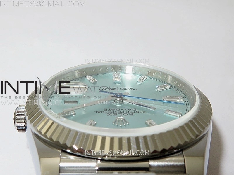Day Date 228239 40mm 904L SS Bezel QF Gain Weight Ice Blue Dial T Dia Markers on SS President Bracelet A2836