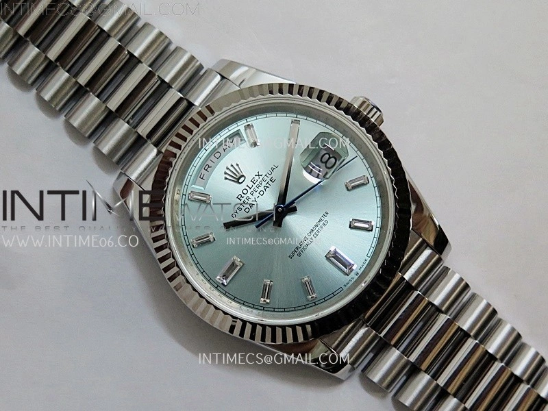 Day Date 228239 40mm 904L SS Bezel QF Gain Weight Ice Blue Dial T Dia Markers on SS President Bracelet A2836