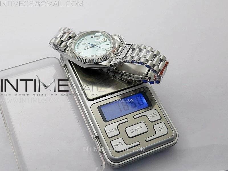 Day Date 228239 40mm 904L SS Bezel QF Gain Weight Ice Blue Dial T Dia Markers on SS President Bracelet A2836