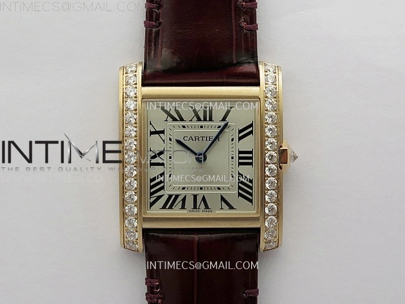 Tank Francaise Ladies 27mm Diamond Bezel RG 8848F 1:1 Best Edition Silver Dial on Red Leather Strap Ronda Quartz V2