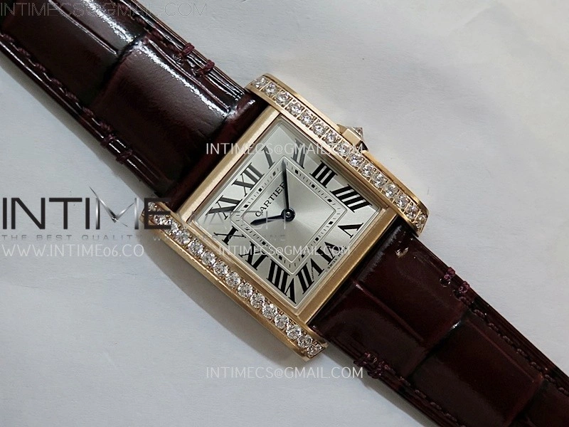 Tank Francaise Ladies 27mm Diamond Bezel RG 8848F 1:1 Best Edition Silver Dial on Red Leather Strap Ronda Quartz V2