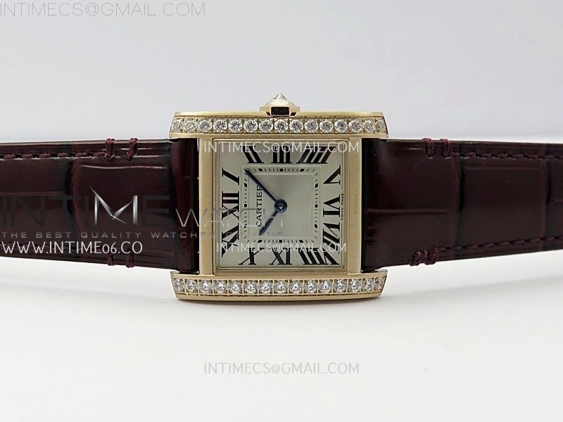 Tank Francaise Ladies 27mm Diamond Bezel RG 8848F 1:1 Best Edition Silver Dial on Red Leather Strap Ronda Quartz V2