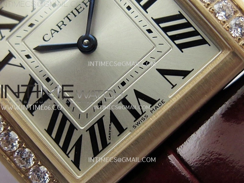 Tank Francaise Ladies 27mm Diamond Bezel RG 8848F 1:1 Best Edition Silver Dial on Red Leather Strap Ronda Quartz V2