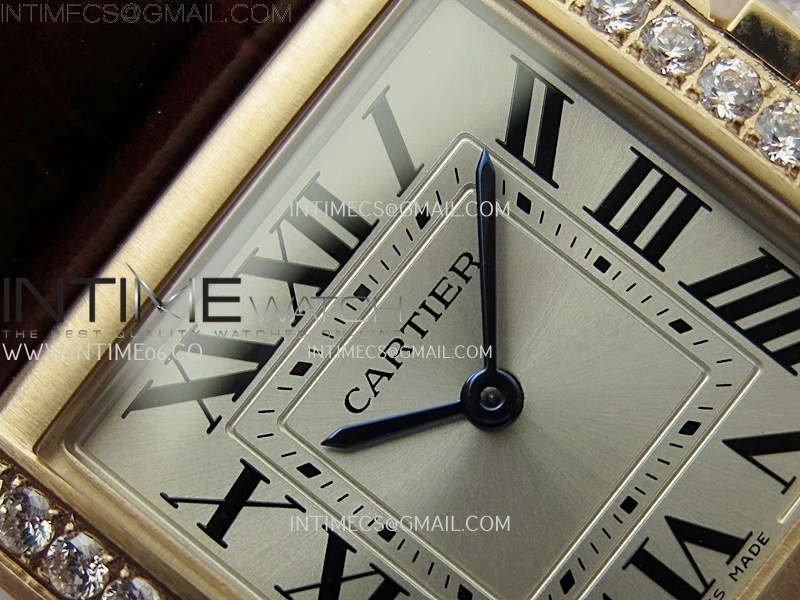 Tank Francaise Ladies 27mm Diamond Bezel RG 8848F 1:1 Best Edition Silver Dial on Red Leather Strap Ronda Quartz V2