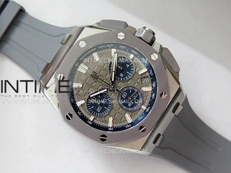 Royal Oak Offshore 43mm 26420 Ceramic Bezel SS APSF 1:1 Best Edition Gray Dial On Gray Rubber Strap SA4401 Super Clone