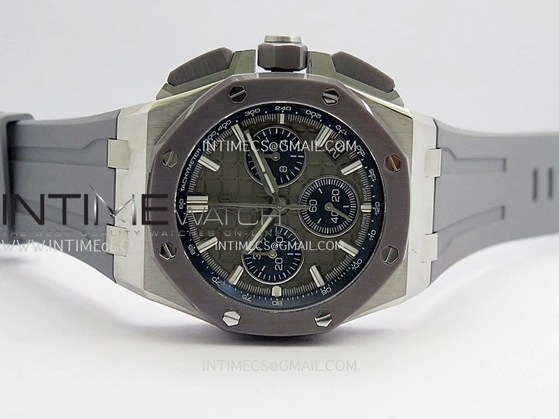 Royal Oak Offshore 43mm 26420 Ceramic Bezel SS APSF 1:1 Best Edition Gray Dial On Gray Rubber Strap SA4401 Super Clone