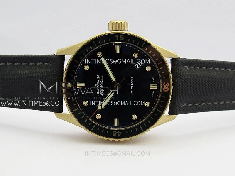 Fifty Fathoms Bathyscape Black Ceramic Bezel RG GF 1:1 Best Edition Black Dial On Black Nylon Strap A1315