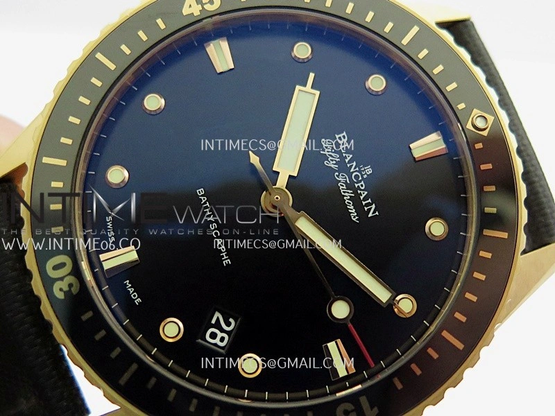 Fifty Fathoms Bathyscape Black Ceramic Bezel RG GF 1:1 Best Edition Black Dial On Black Nylon Strap A1315