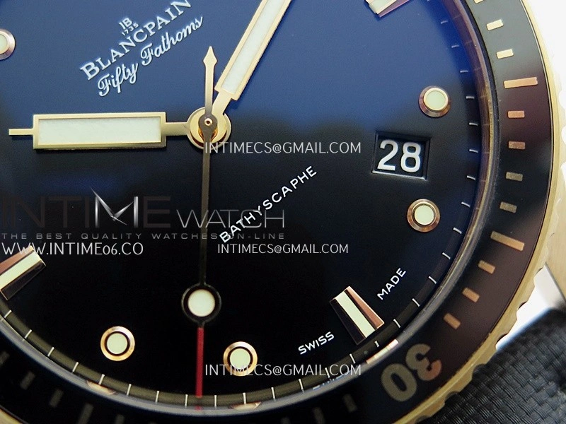 Fifty Fathoms Bathyscape Black Ceramic Bezel RG GF 1:1 Best Edition Black Dial On Black Nylon Strap A1315