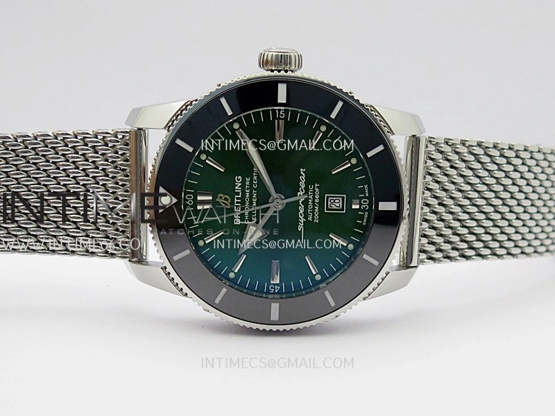 SuperOcean 46mm Black Ceramic Bezel SS B50 1:1 Best Edition Green Dial On SS Mesh Bracelet A2824