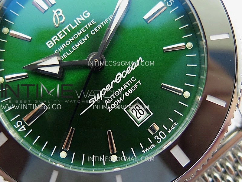 SuperOcean 46mm Black Ceramic Bezel SS B50 1:1 Best Edition Green Dial On SS Mesh Bracelet A2824
