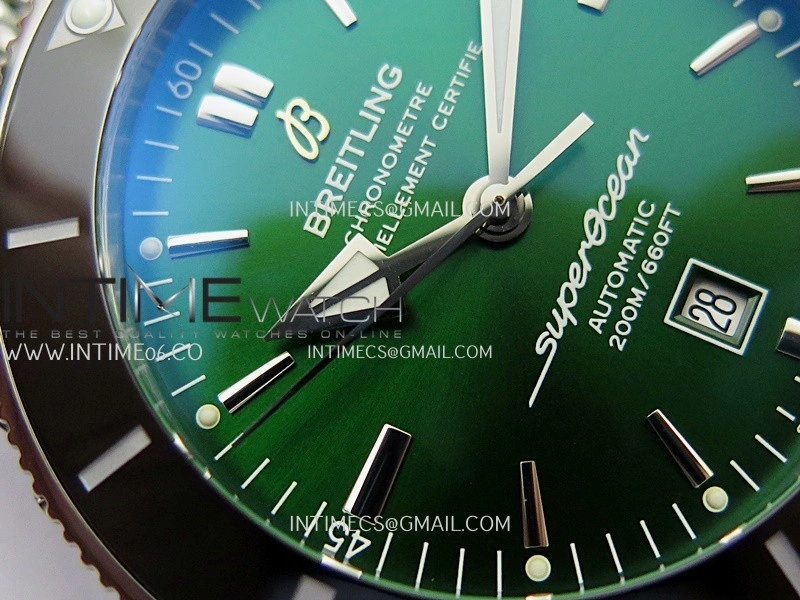 SuperOcean 46mm Black Ceramic Bezel SS B50 1:1 Best Edition Green Dial On SS Mesh Bracelet A2824