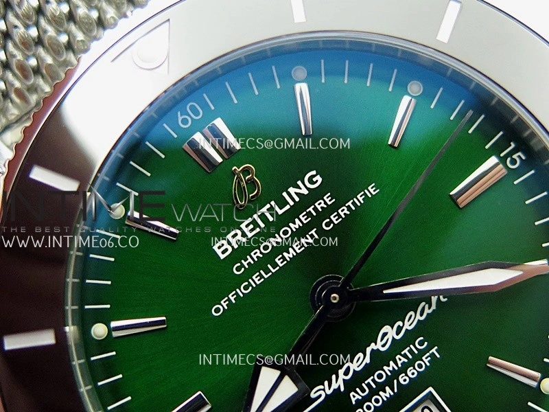 SuperOcean 46mm Black Ceramic Bezel SS B50 1:1 Best Edition Green Dial On SS Mesh Bracelet A2824