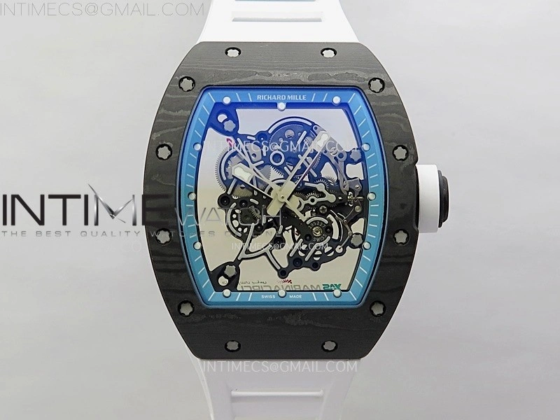RM055 Blue Inner Bezel Black Crown NTPT NTPT ZF 1:1 Best Edition on White Rubber Strap RMUL2 Super Clone