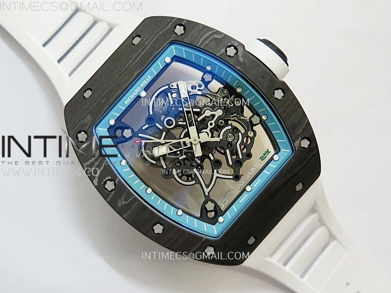 RM055 Blue Inner Bezel Black Crown NTPT NTPT ZF 1:1 Best Edition on White Rubber Strap RMUL2 Super Clone