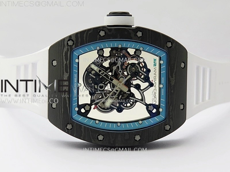 RM055 Blue Inner Bezel Black Crown NTPT NTPT ZF 1:1 Best Edition on White Rubber Strap RMUL2 Super Clone