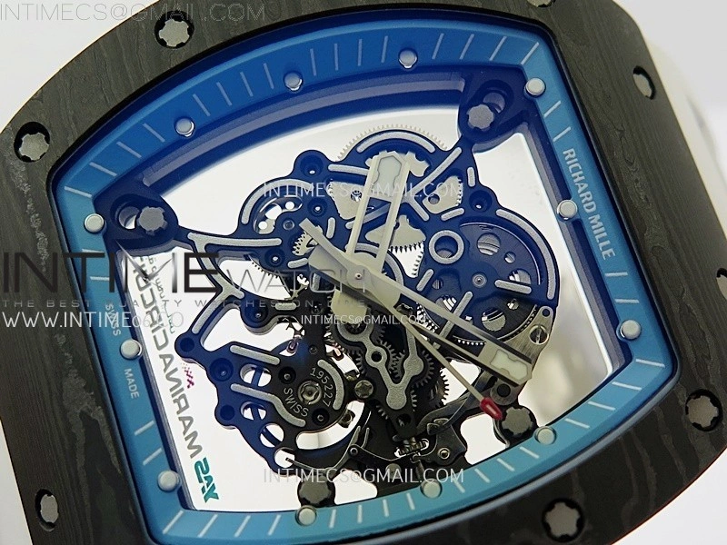 RM055 Blue Inner Bezel Black Crown NTPT NTPT ZF 1:1 Best Edition on White Rubber Strap RMUL2 Super Clone