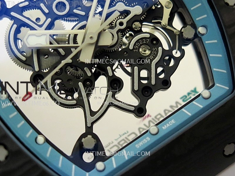 RM055 Blue Inner Bezel Black Crown NTPT NTPT ZF 1:1 Best Edition on White Rubber Strap RMUL2 Super Clone