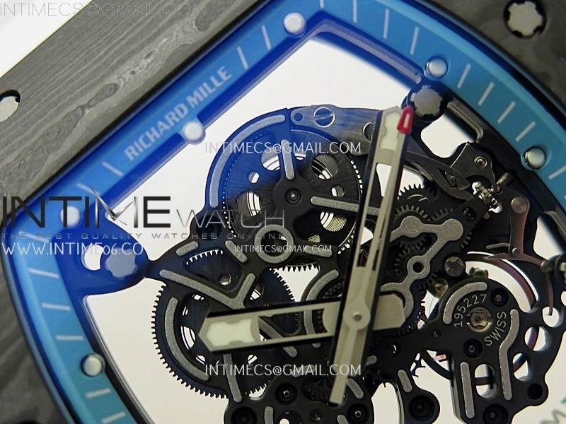RM055 Blue Inner Bezel Black Crown NTPT NTPT ZF 1:1 Best Edition on White Rubber Strap RMUL2 Super Clone