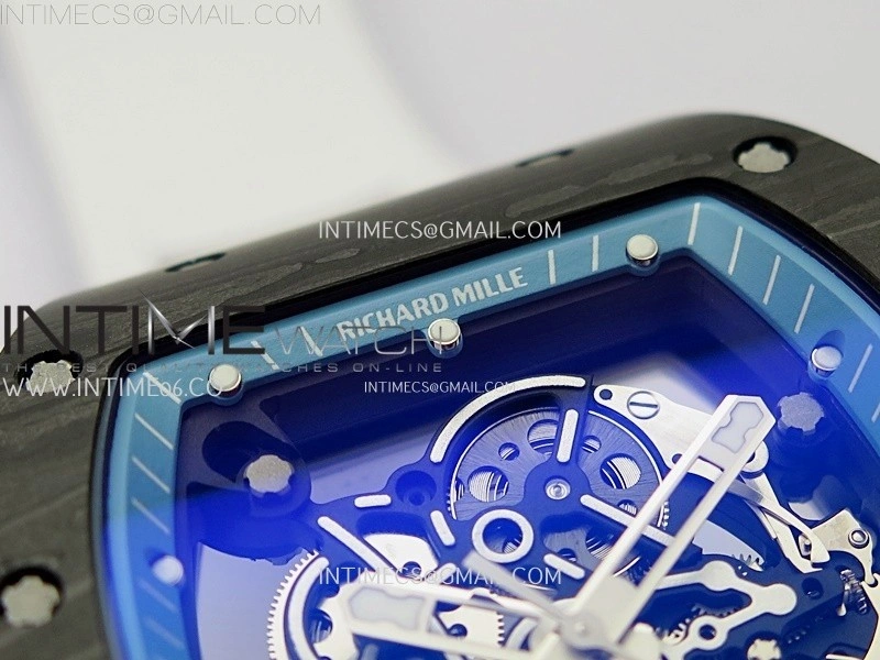 RM055 Blue Inner Bezel Black Crown NTPT NTPT ZF 1:1 Best Edition on White Rubber Strap RMUL2 Super Clone