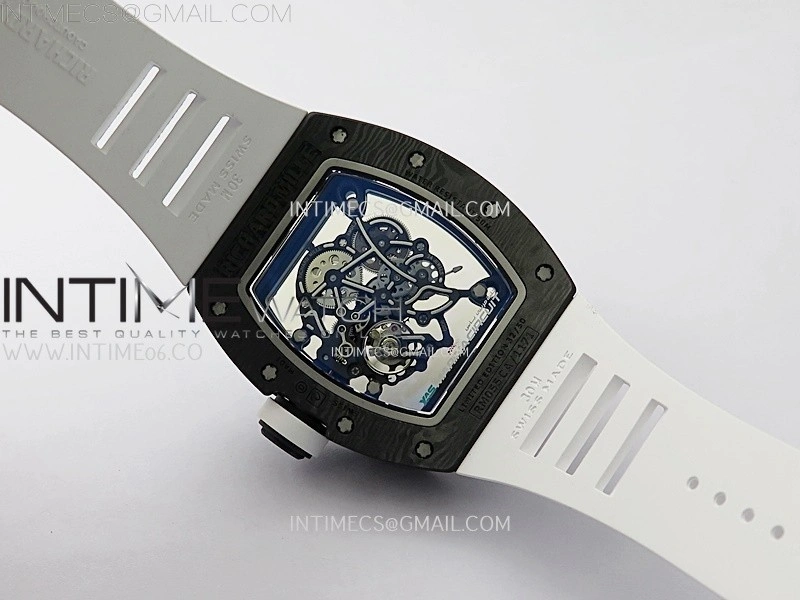 RM055 Blue Inner Bezel Black Crown NTPT NTPT ZF 1:1 Best Edition on White Rubber Strap RMUL2 Super Clone