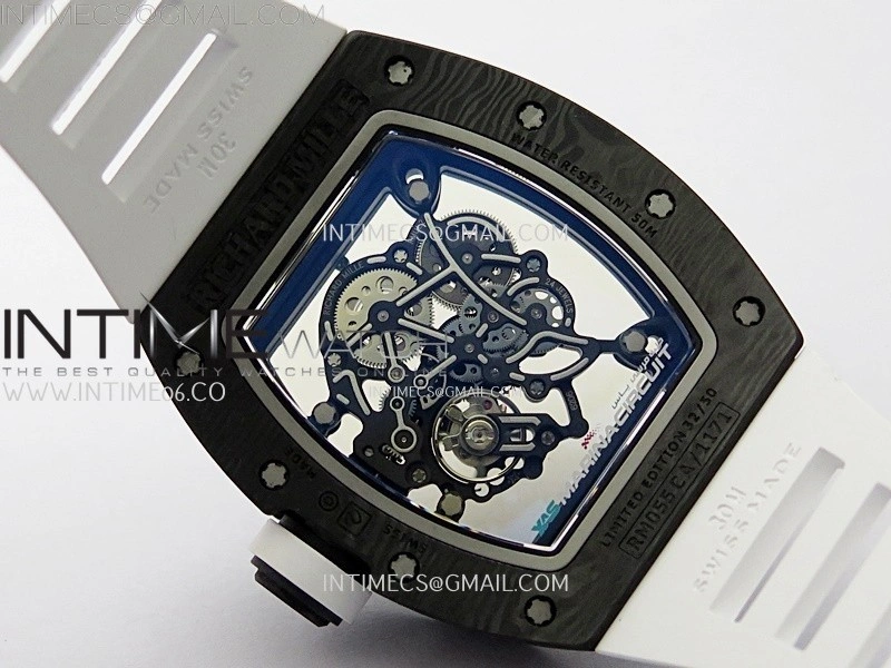 RM055 Blue Inner Bezel Black Crown NTPT NTPT ZF 1:1 Best Edition on White Rubber Strap RMUL2 Super Clone