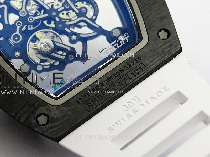 RM055 Blue Inner Bezel Black Crown NTPT NTPT ZF 1:1 Best Edition on White Rubber Strap RMUL2 Super Clone
