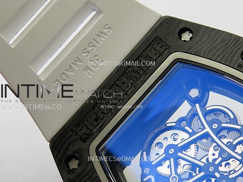 RM055 Blue Inner Bezel Black Crown NTPT NTPT ZF 1:1 Best Edition on White Rubber Strap RMUL2 Super Clone