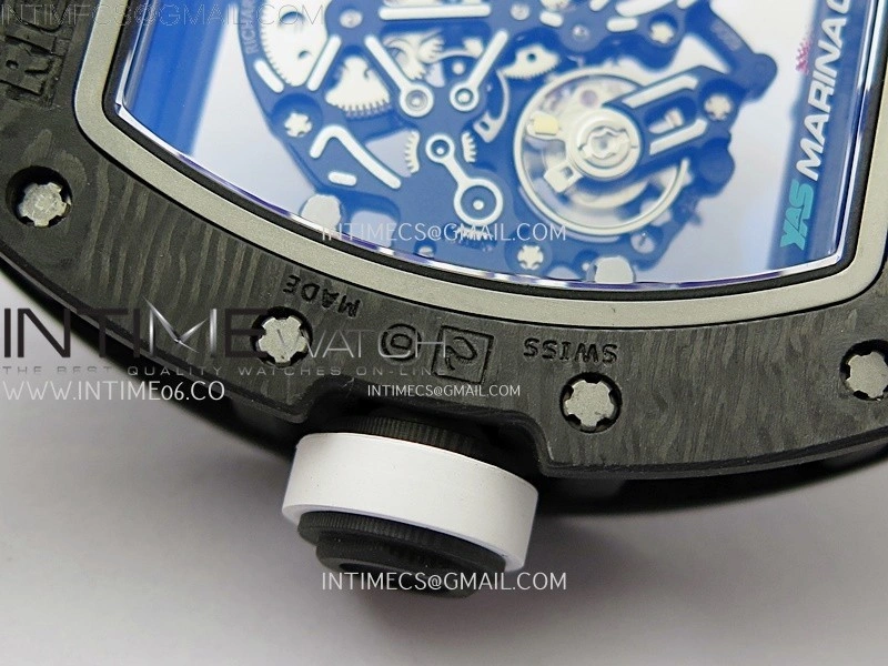 RM055 Blue Inner Bezel Black Crown NTPT NTPT ZF 1:1 Best Edition on White Rubber Strap RMUL2 Super Clone