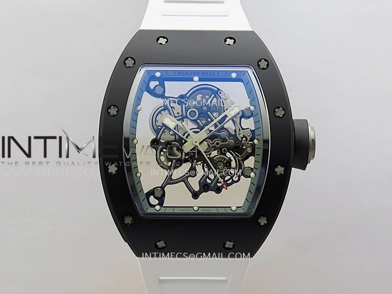 RM055 Black Inner Bezel Black White Ceramic APSF 1:1 Best Edition On Black Rubber Strap RMUL2 Super Clone